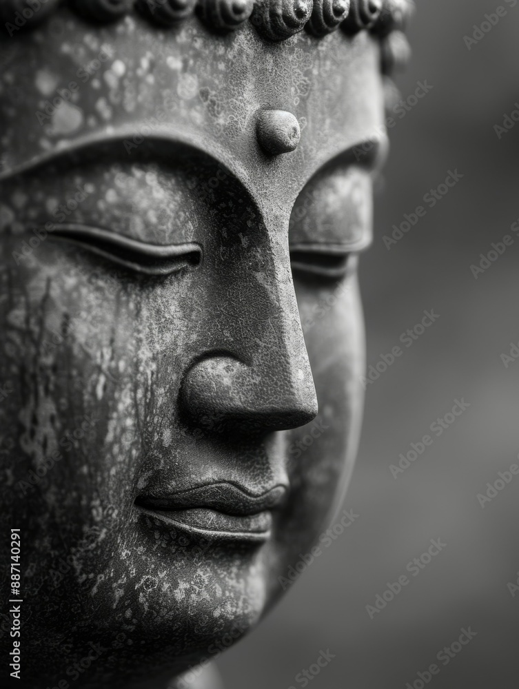 A statue of a face with a serene expression A statue of a face with a serene expression