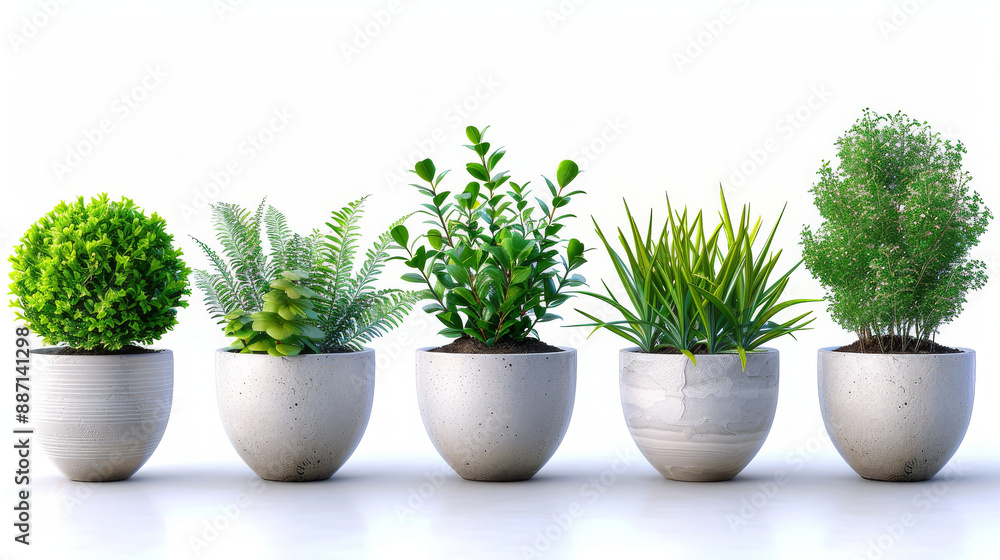 Various Potted Green Plants on White Various Potted Green Plants on White