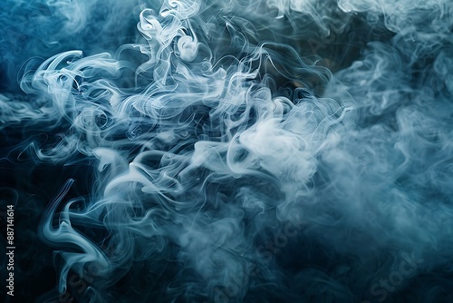 An abstract formation of swirling smoke trails, creating intricate patterns in the air, set against a deep, dark background.