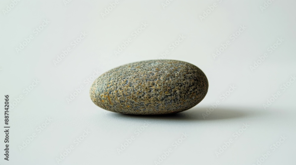 Minimalist still life with single pebble on white surface, with copy space Minimalist still life with single pebble on white surface, with copy space