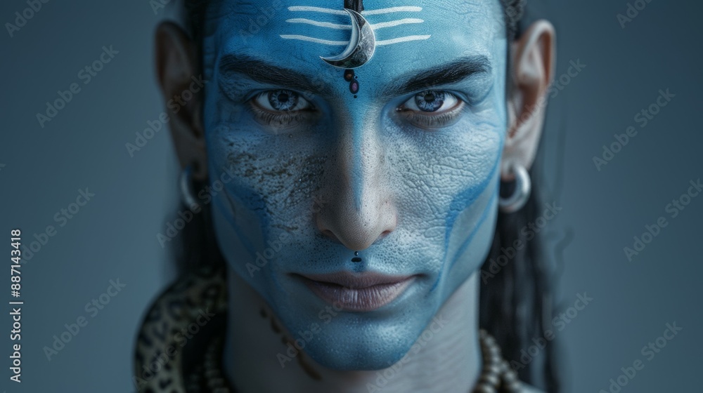 A man with blue face paint and a snake around his neck, Shiva