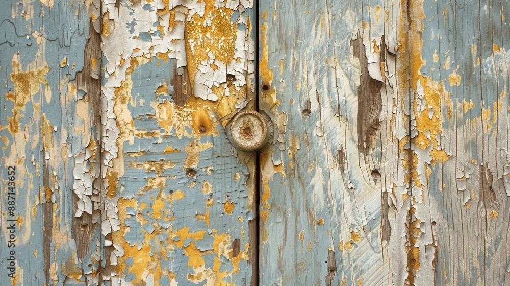 peeling paint on weathered wooden door, with copy space peeling paint on weathered wooden door, with copy space