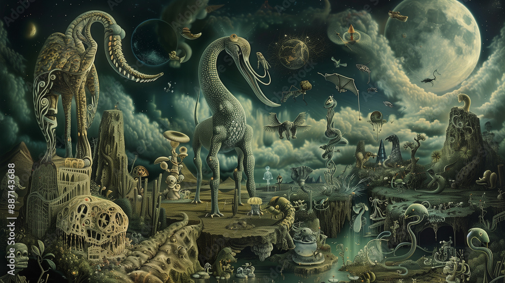 Fototapeta premium Bizarre creatures in a fantastical landscape