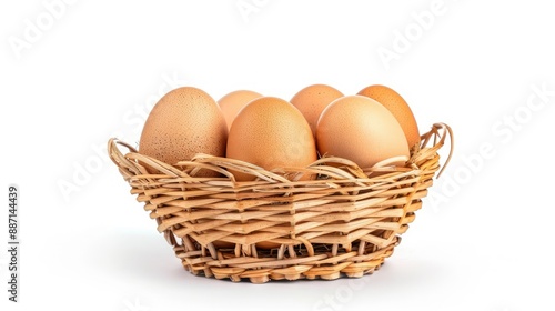 Wallpaper Mural Brown chicken eggs in wicker basket, isolated on white, front view with clipping path Torontodigital.ca