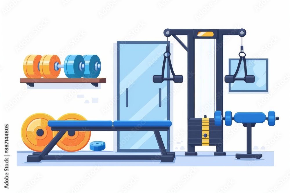Illustration of a squat rack and weights, symbolizing strength and fitness. Illustration of a squat rack and weights, symbolizing strength and fitness.