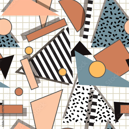 Retro vintage 80s or 90s fashion style abstract seamless pattern background. ...