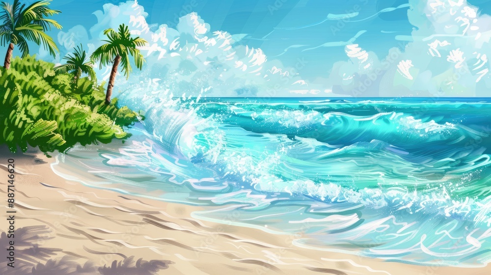 Fototapeta premium Tropical beach with gentle waves and sea