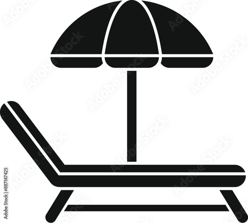 Black silhouette of a sunbed standing under a beach umbrella representing summer holidays