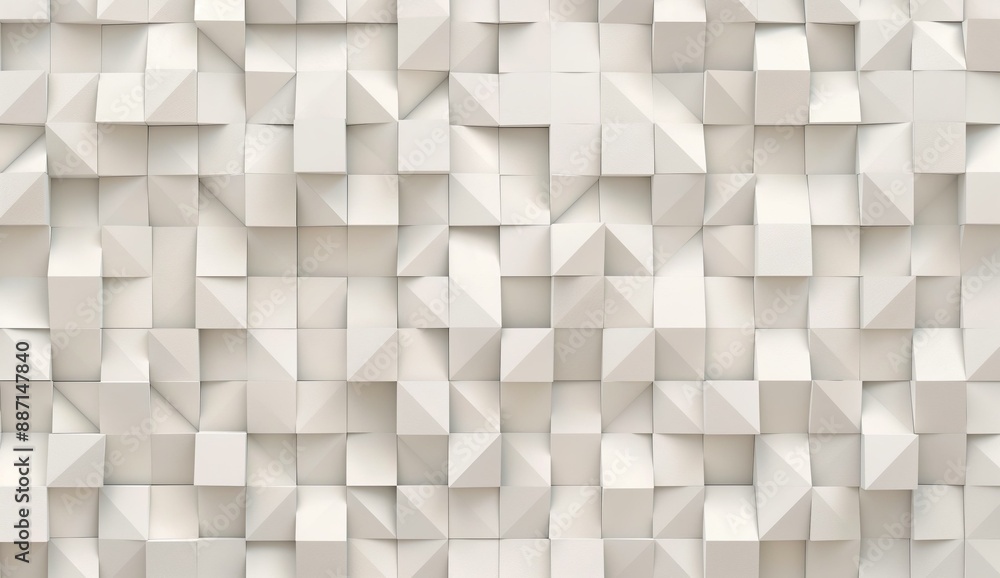 Close-up view of white and beige abstract geometric pattern with 3D cubic shapes. Close-up view of white and beige abstract geometric pattern with 3D cubic shapes.
