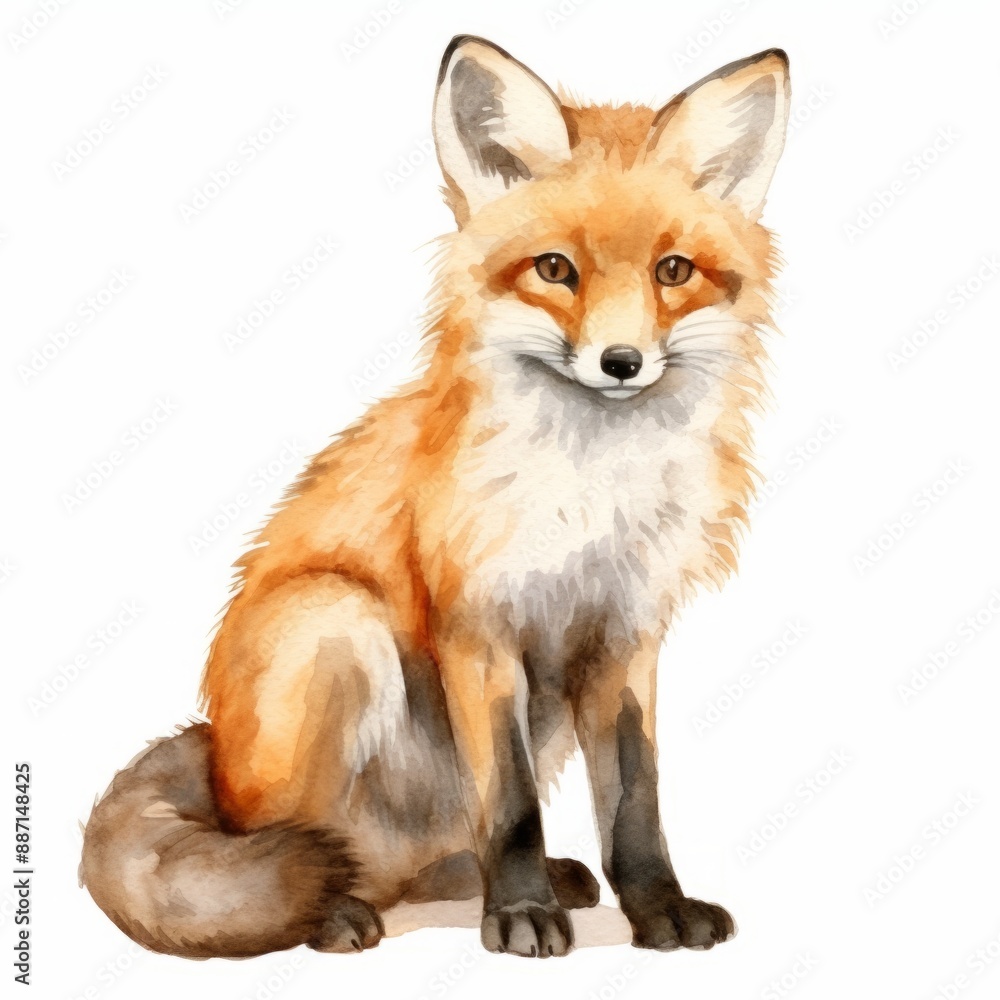 A red fox sits on a white background A red fox sits on a white background