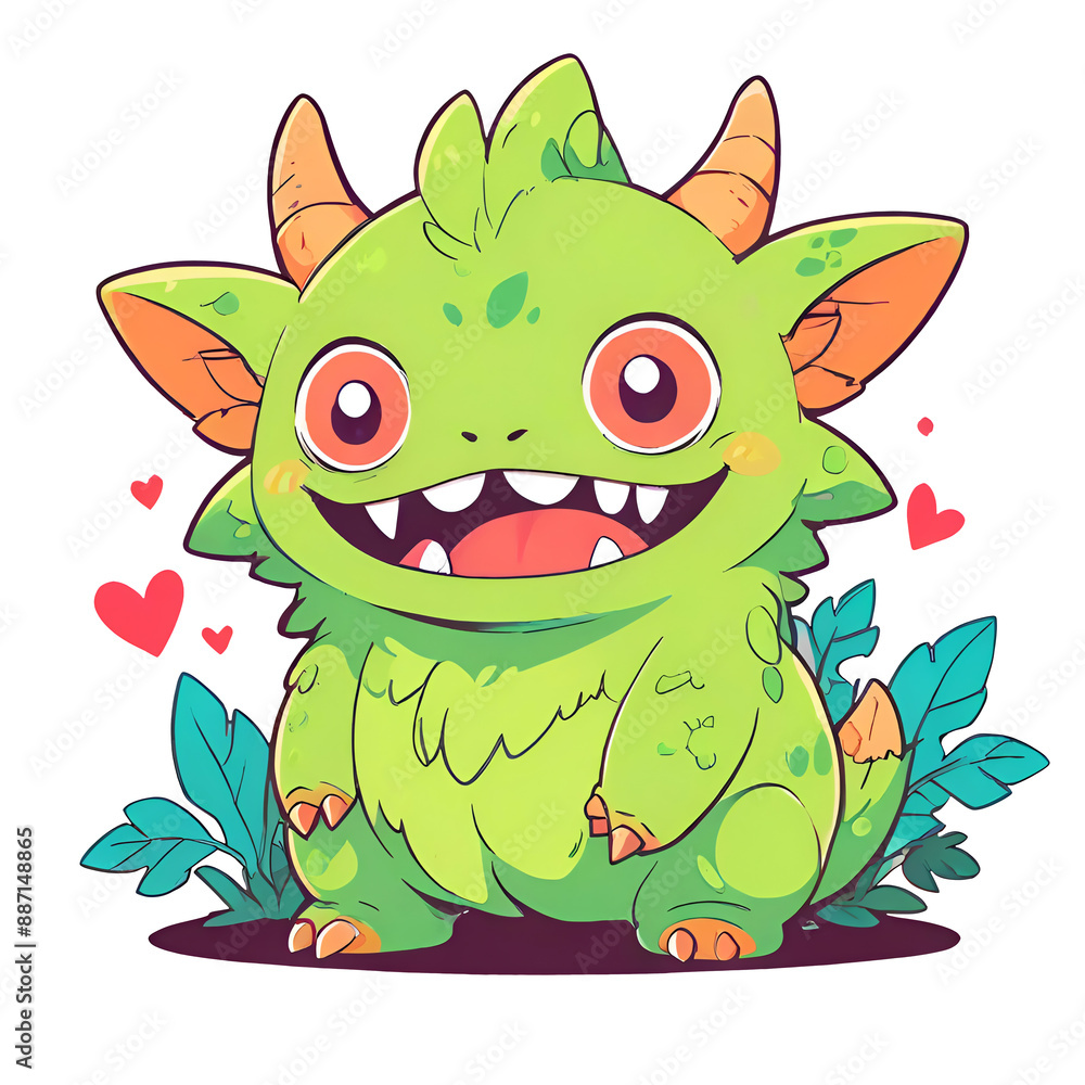A cartoon monster with a big smile and a heart on its chest A cartoon monster with a big smile and a heart on its chest
