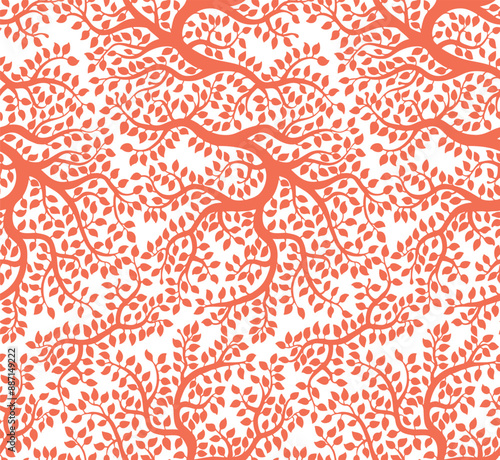 Red beautiful vector tree pattern. Natural wallpaper, floral decoration, illustration. Print design, hand drawn elements. Home decor.