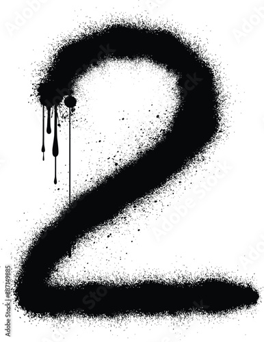 Spray Painted Graffiti number 2, Vector hand paint number two. Graffiti spray paint Number two Isolated Vector, numbers 2 written with a brush.eps
