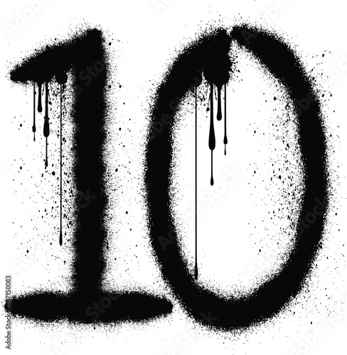 graffiti number 10 ten sprayed in black over white, Spray Painted Graffiti number 10, Vector hand paint number ten. Graffiti spray paint Number ten Isolated Vector, numbers 10 written with a brush.eps