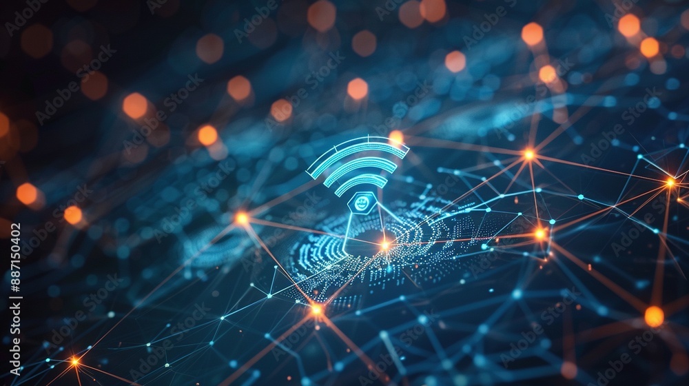 Abstract Data Background with Wi-Fi Symbol Representing Wireless Network and Connection Abstract Data Background with Wi-Fi Symbol Representing Wireless Network and Connection