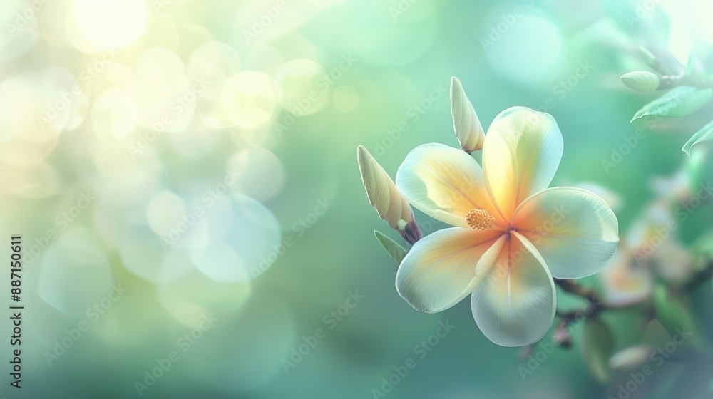 Exotic Frangipani Flower in Soft Green Blur Exotic Frangipani Flower in Soft Green Blur