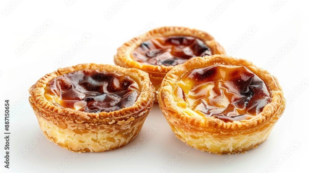Traditional Portuguese egg tart Pasteis de nata, on white background Traditional Portuguese egg tart Pasteis de nata, on white background