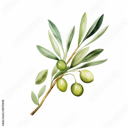 Wallpaper Mural A watercolor painting of an olive branch with four green olives, on a white background Torontodigital.ca