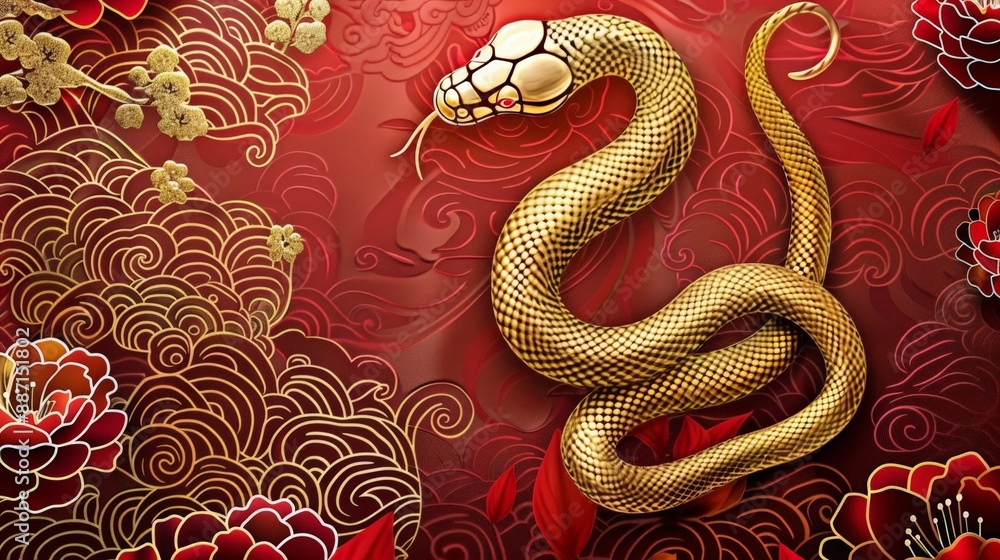This stunning background captures the spirit of the Chinese New Year 2025 with a golden snake motif. This stunning background captures the spirit of the Chinese New Year 2025 with a golden snake motif.