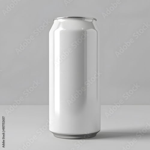 Single plain white aluminum beverage can on a matching background. mockup product.