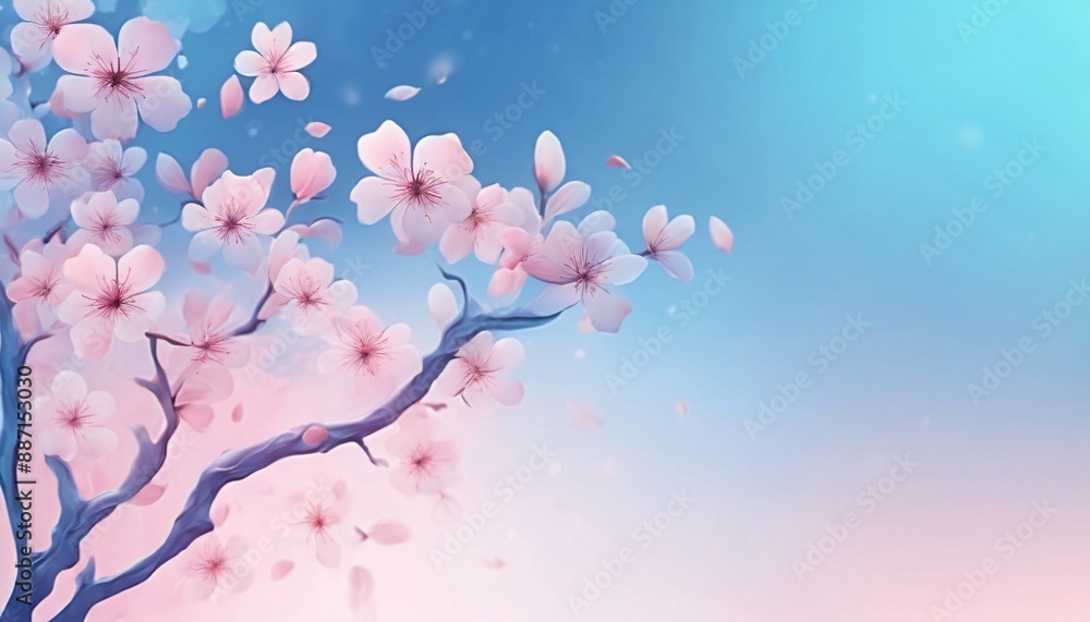 Pink blossom fills the background, creating a stunning spring scene Pink blossom fills the background, creating a stunning spring scene