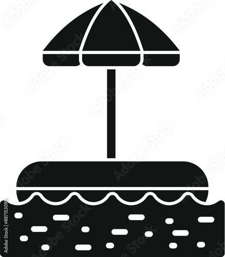 Enjoying a relaxing day at the beach with an inflatable mattress and umbrella providing shade from the sun
