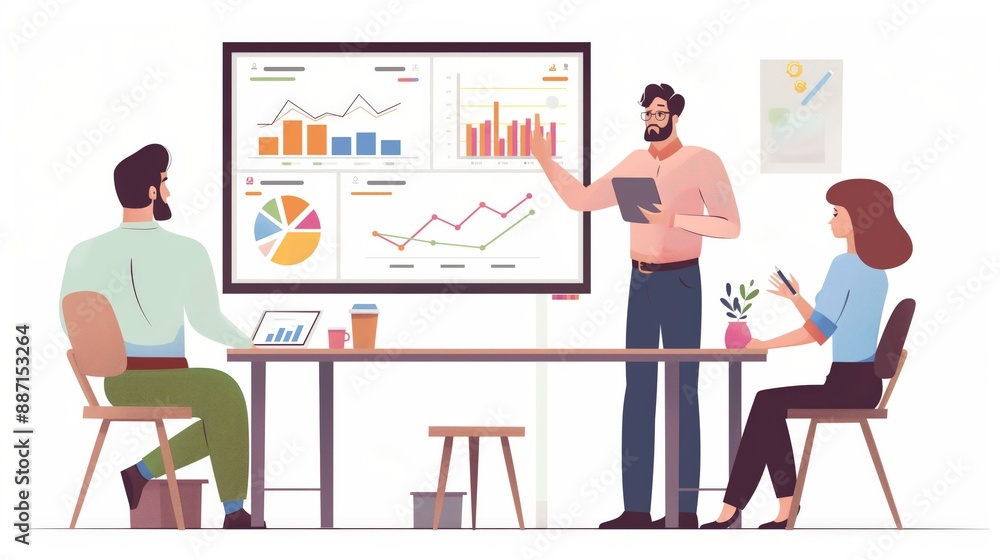 Company Creative Manager Holds Sales Meeting Presentation for Employees and Executives. Company Creative Manager Holds Sales Meeting Presentation for Employees and Executives.