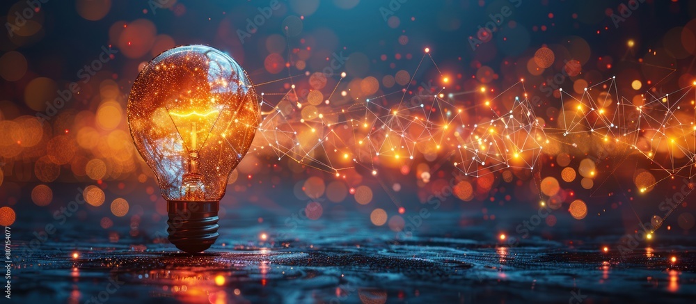 Glowing Lightbulb with Abstract Network and Bokeh Glowing Lightbulb with Abstract Network and Bokeh