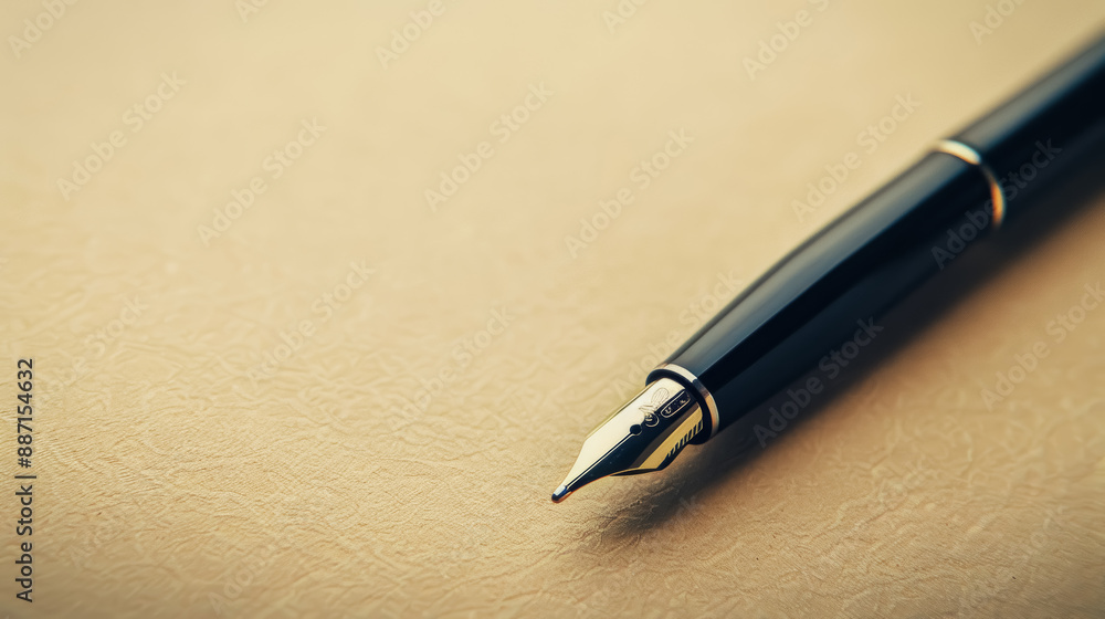 elegant black fountain pen on textured paper background for business and education elegant black fountain pen on textured paper background for business and education