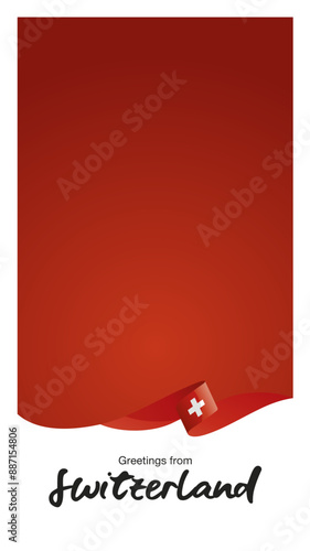 Greetings from Switzerland. Editable Instagram template for Stories and Reels. Social media template page with Switzerland flag ribbon and editable frame.ai