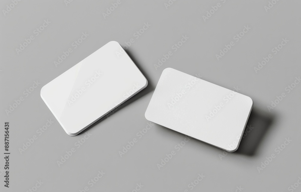 Two blank business cards side by side on light grey background, top view. Mockup for design with copy space Two blank business cards side by side on light grey background, top view. Mockup for design with copy space