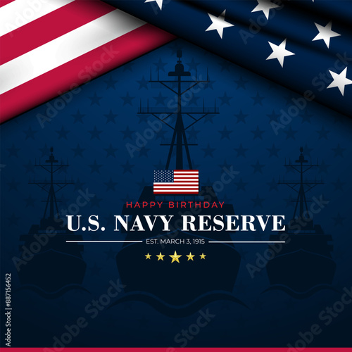 Happy Birthday US Navy Reserve March 03 Background Vector Illustration