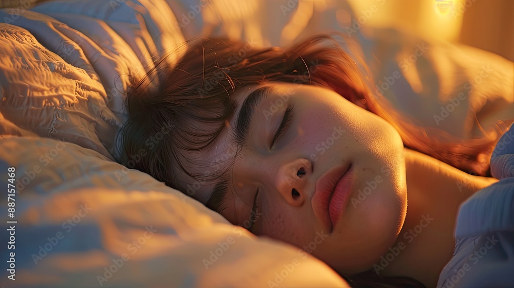Beautiful young woman sleeps in bed in the early morning Beautiful young woman sleeps in bed in the early morning