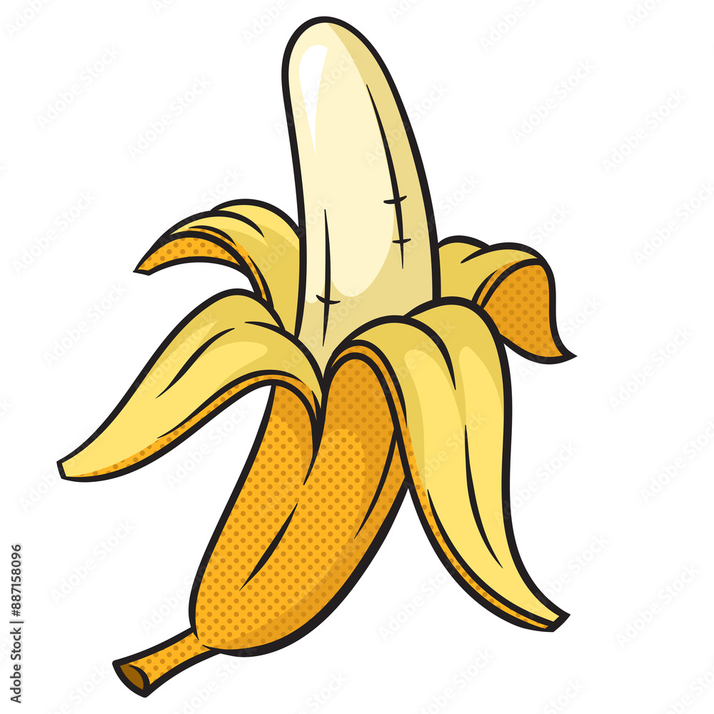 Peeled banana fruit plant pinup pop art retro PNG illustration. Comic book style imitation. Peeled banana fruit plant pinup pop art retro PNG illustration. Comic book style imitation.