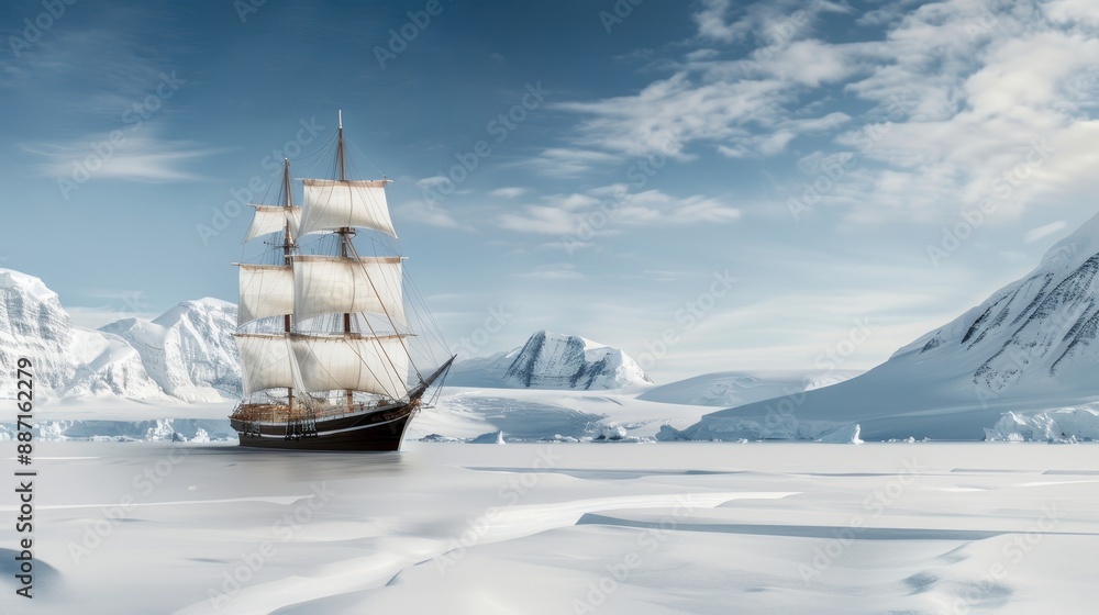 Obraz premium Historic expedition moments from the Golden Age, explorers documenting their journey, vivid scenes of untamed nature and thrilling discoveries