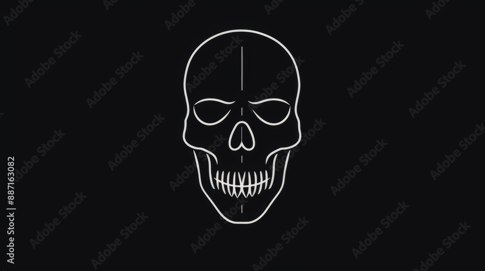 A simple line drawing of a skull in white on a black background, halloween mood A simple line drawing of a skull in white on a black background, halloween mood