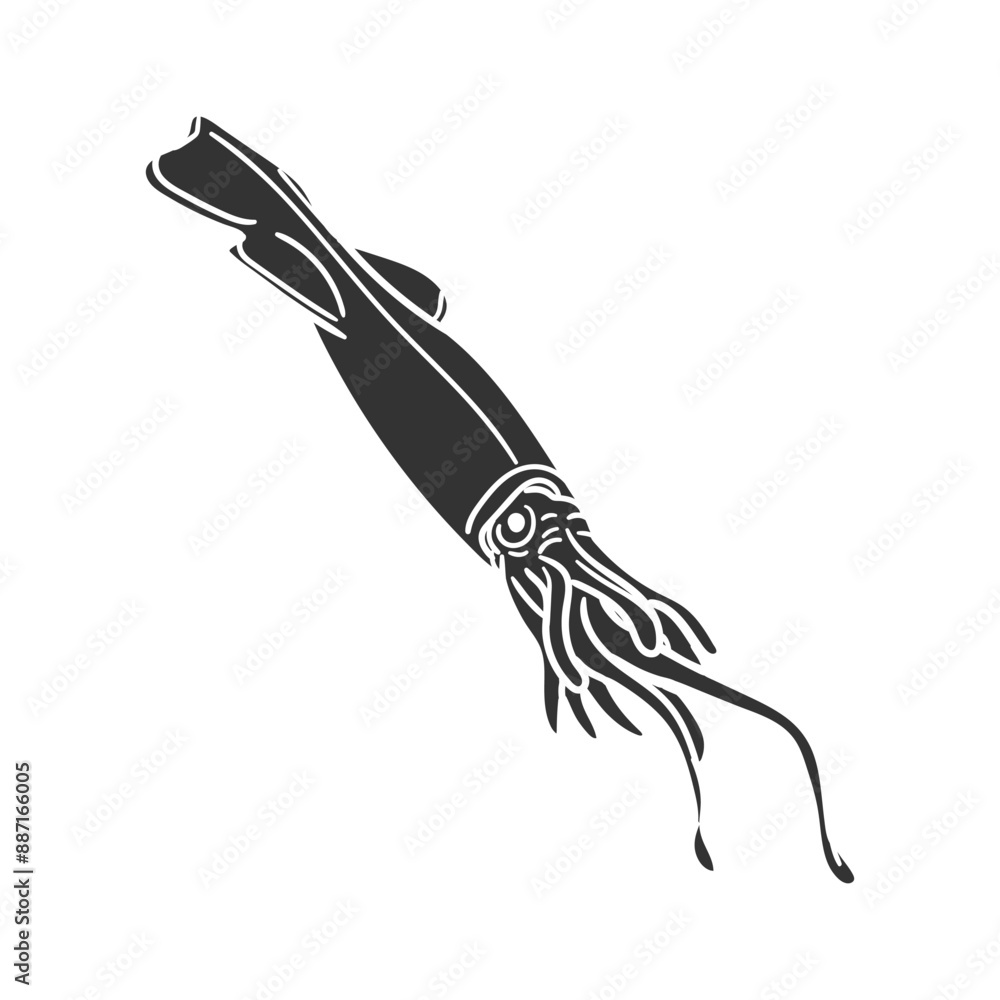 Obraz premium Belemnite Icon Silhouette Illustration. Vector Graphic Pictogram Symbol Clip Art. Doodle Sketch Black Sign.