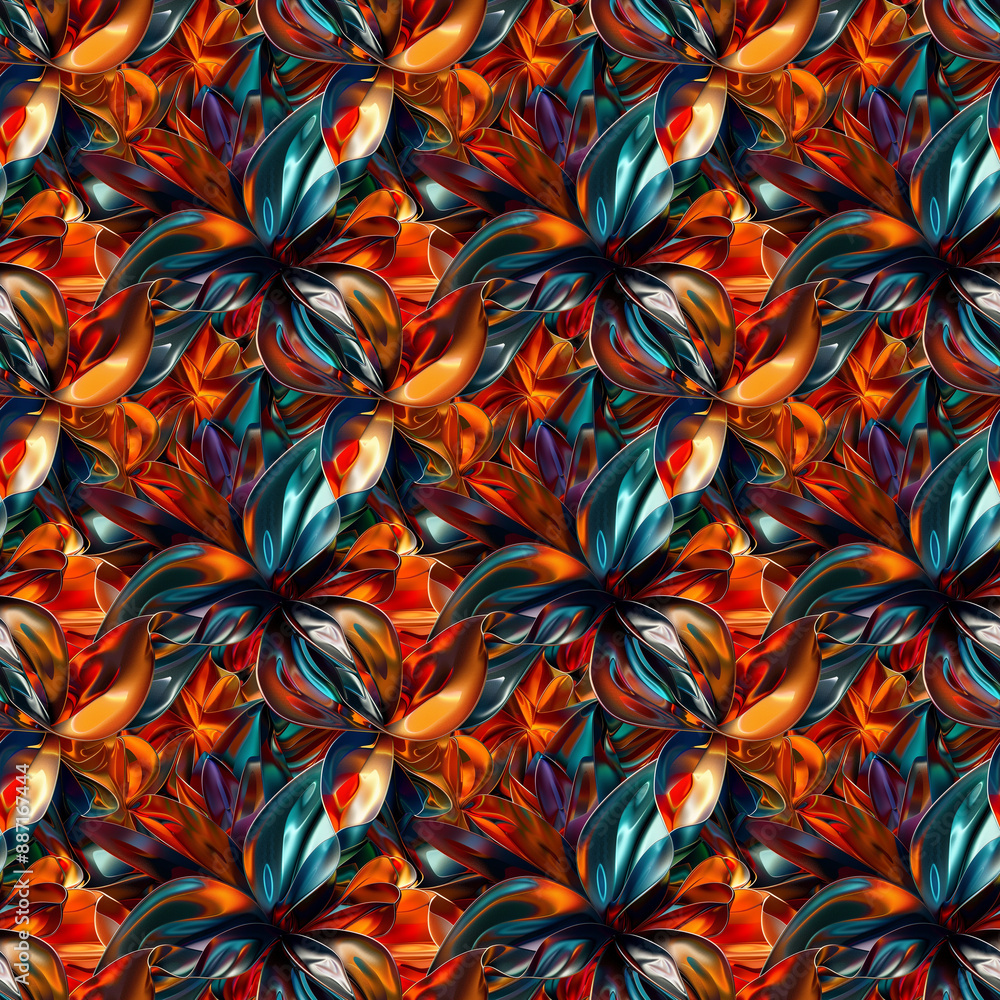 inflated holo flowers background, repeatable seamless background pattern tile