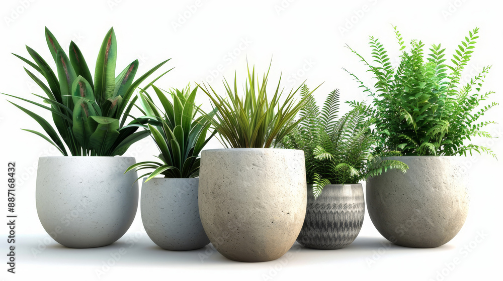 Obraz premium Assorted Potted Plants on White Background