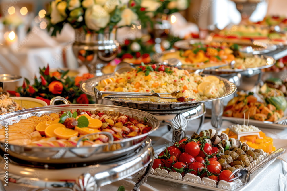 buffet foods on long table, Celebration, luxury food buffet foods on long table, Celebration, luxury food