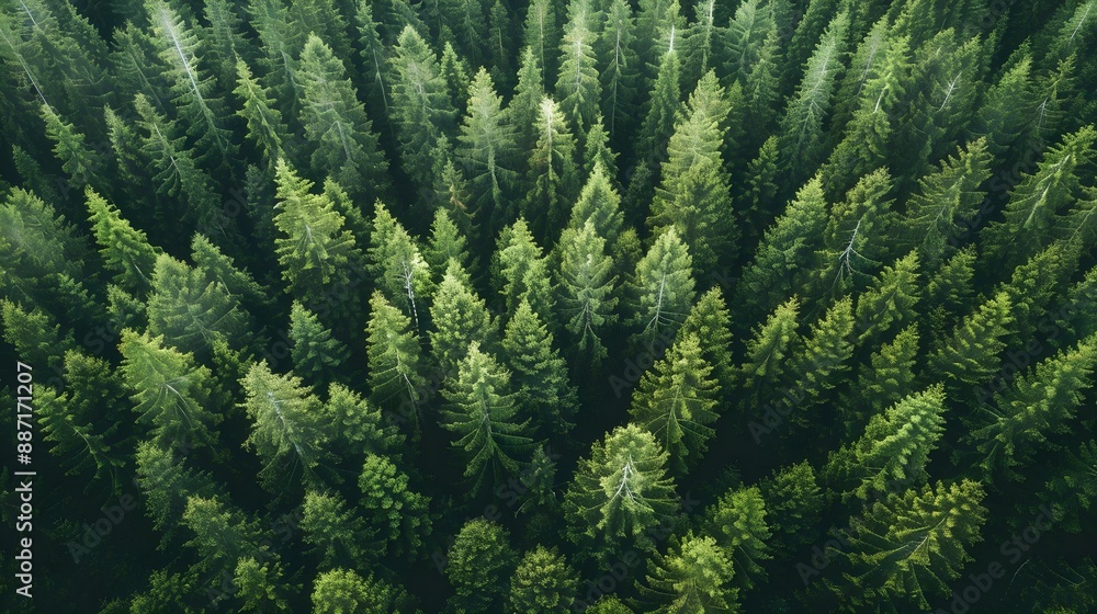 Drone view over green pine forest in summer Drone view over green pine forest in summer