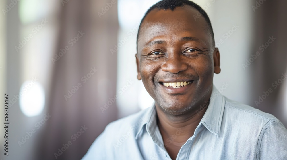 Smiling African MiddleAged Man in Casual Shirt, Natural Lighting, Indoor Portrait for Profile Photo, Diversity Concept Smiling African MiddleAged Man in Casual Shirt, Natural Lighting, Indoor Portrait for Profile Photo, Diversity Concept