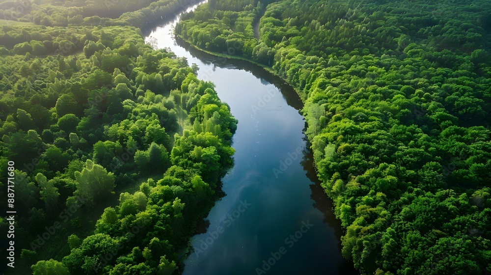 Aerial view of a river and green forest in Tuchola Natural Park Aerial view of a river and green forest in Tuchola Natural Park