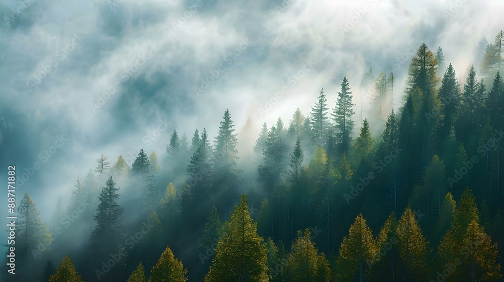 Misty coniferous forest in Dolomites Misty coniferous forest in Dolomites