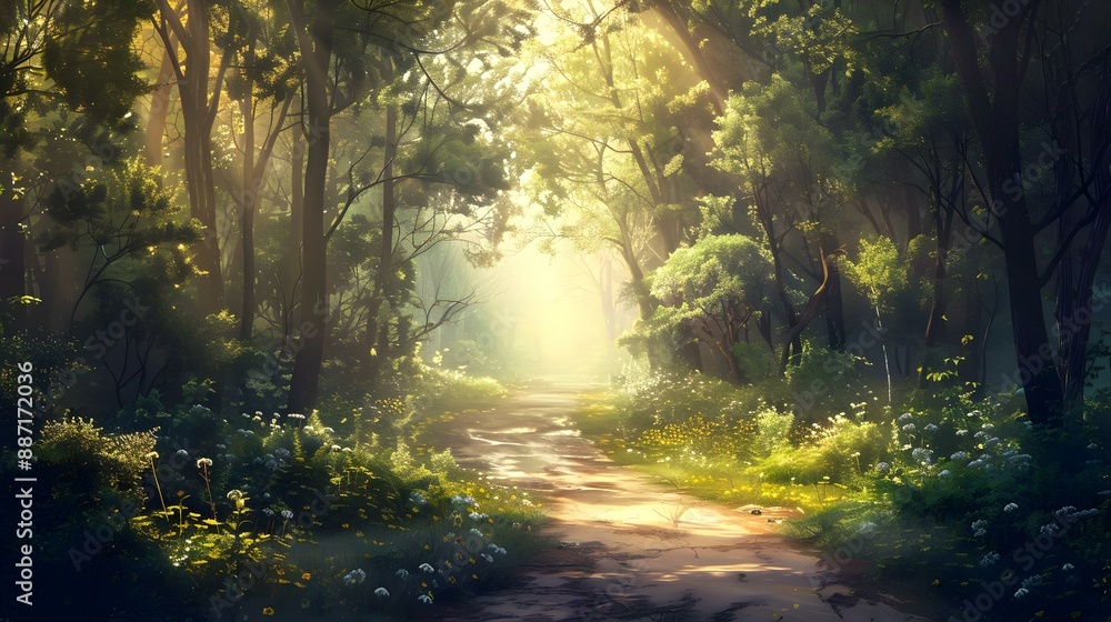 Obraz premium Path through Sunlit Forest