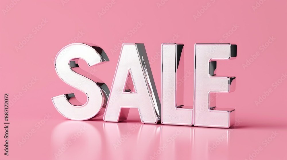 Metallic silver letters spelling SALE on a pink background Metallic silver letters spelling SALE on a pink background