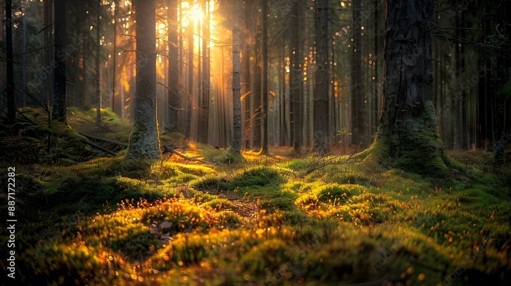 Obraz premium Boreal forest floor with mossy ground