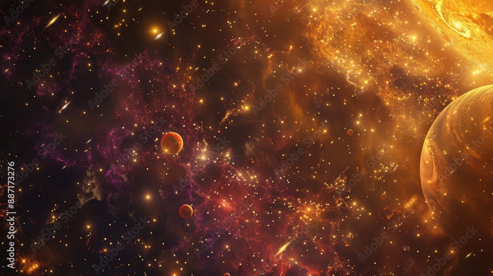 Obraz premium Artistic rendering of a galactic space scene with stars planets and nebulae