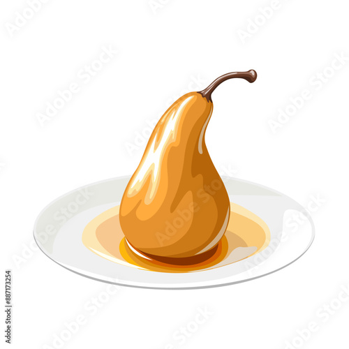 Vector illustration of poached pears on a plate, isolated on white background.