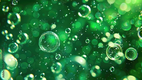 Background of bubbles and green water